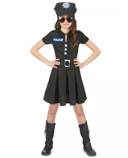 Déguisement policière robe noire fille, Taille: 4–6 ans (110–120 cm)