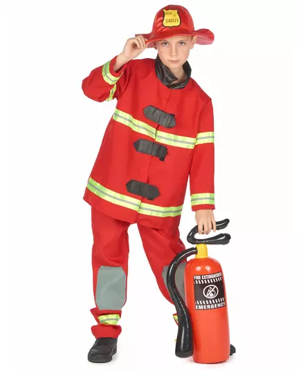 Rood brandweerman pak voor kinderen, Maat: 10–12 jaar (130–140 cm)