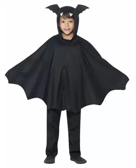 Zwarte vleermuis poncho voor kinderen, Maat: 4–6 jaar (115/128 cm)