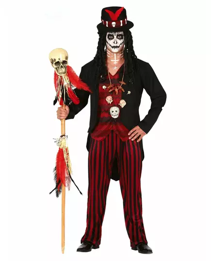 Rood en zwart voodoo priester kostuum voor mannen, Maat: Medium (48–50)