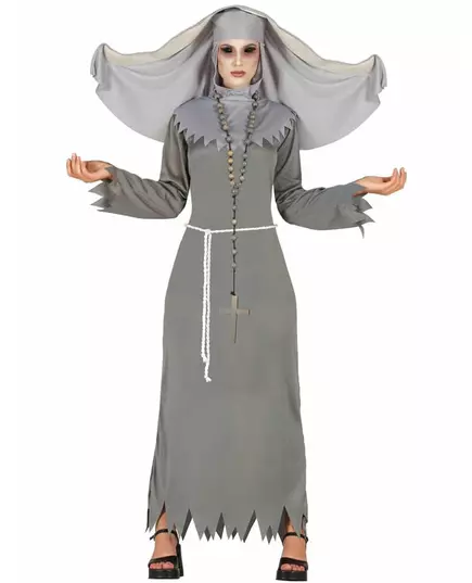 Déguisement religieuse possédée grise femme Halloween, Taille: Medium (38–40)