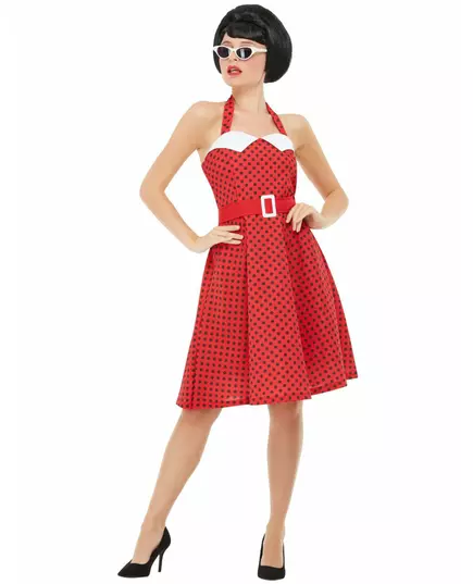 Rood rockabilly-kostuum uit de jaren 50 voor dames, Maat: Small