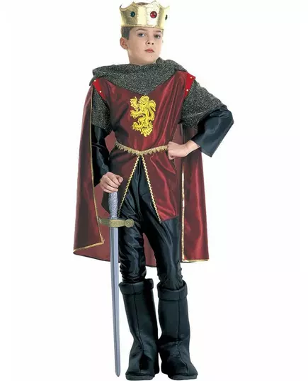 Middeleeuwse leeuwen koning outfit voor jongens, Maat: 5–7 jaar (128 cm)