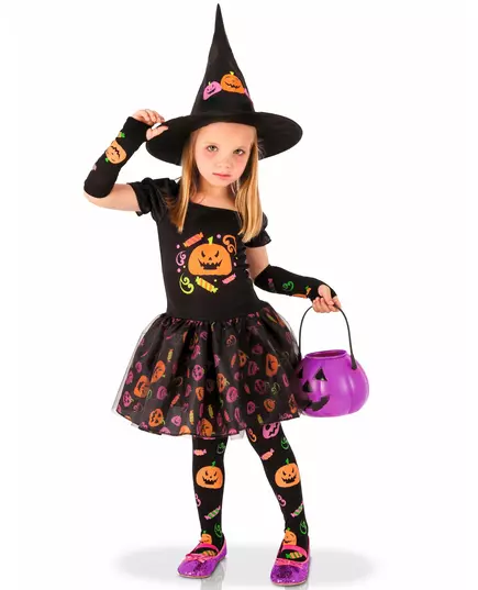 Déguisement sorcière citrouille fille, Taille: 3–4 ans (90 à 104 cm)