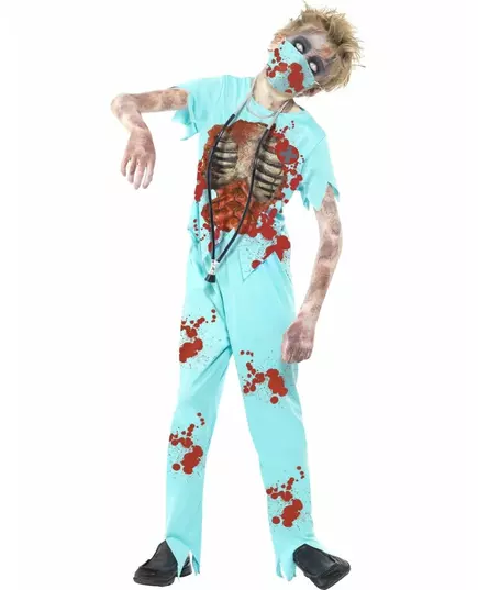 Zombie skelet dokter kostuum voor kinderen, Maat: 7–9 jaar (130/143 cm)
