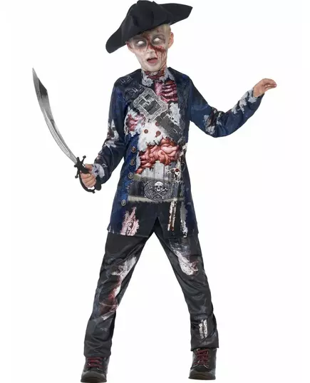 Déguisement zombie pirate garçon Halloween, Taille: 4–6 ans (115/128 cm)