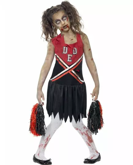 Verkleedkostuum zombie cheerleader voor meisjes Halloween pak, Maat: 10–12 jaar (145/158 cm)