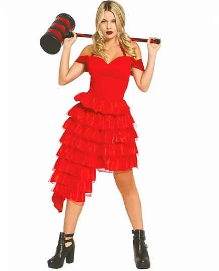 Robe rouge d'arlequin fou femme, Taille: X-Small/Small (36–38)