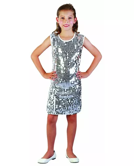 Déguisement disco fille argent à paillettes, Taille: 4–6 ans (110–120 cm)