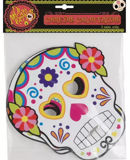 3 Masques en cartons assortis Dia de los muertos adulte Halloween