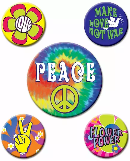 5 Badges 60's Hippies 3,5 à 6 cm