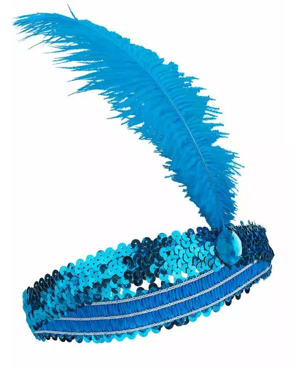 Bandeau Charleston à sequins et plume bleu femme