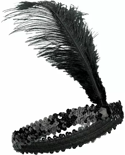 Bandeau Charleston à sequins et plume noir femme