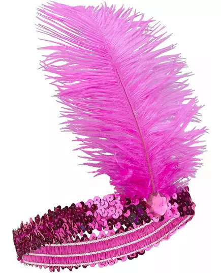 Bandeau Charleston à sequins et plume rose fuschia femme