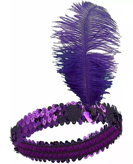 Bandeau charleston à sequins et plume violette femme