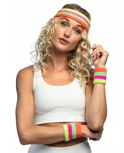 Bandeau et poignets multicolores 80's adulte