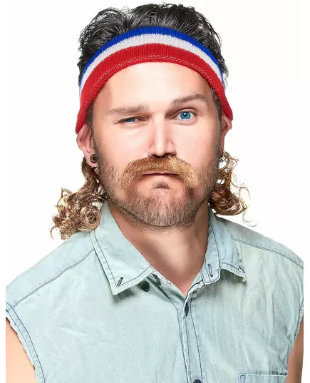 Blauw wit rode mullet bandana met snor