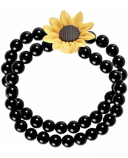 Bracelet perles tournesol hippie noir adulte