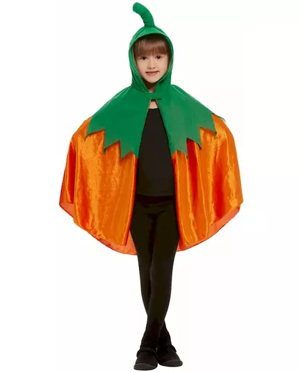 Oranje fluwelen pompoencape met capuchon voor kinderen