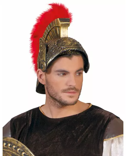 Casque romain avec plumes rouges