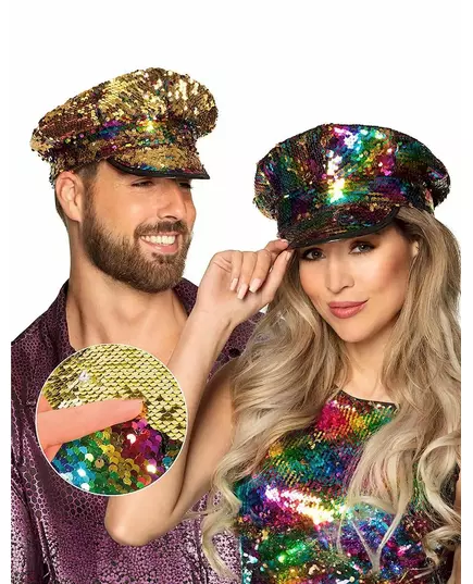 Casquette à sequins réversibles arc-en-ciel et or adulte