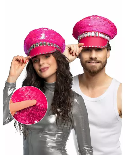 Casquette à sequins réversibles rose fluo adulte