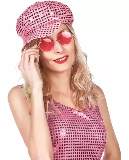 Casquette disco à sequins rose adulte