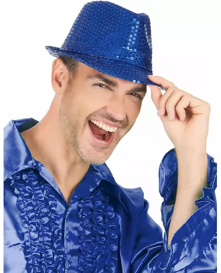 Chapeau borsalino à sequins bleu foncé adulte