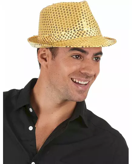 Chapeau borsalino à sequins doré adulte