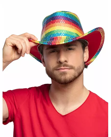 Cowboyhoed met regenboogpailletten voor volwassenen