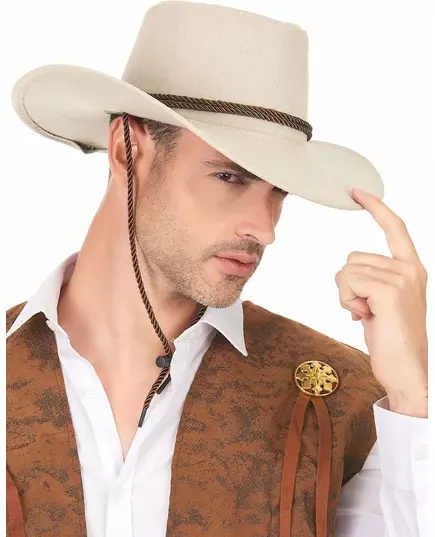 Chapeau cowboy luxe beige en suede adulte