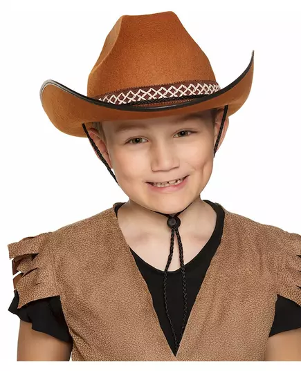 Bruine cowboyhoed met koord voor kinderen