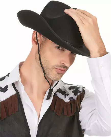 Chapeau cowboy noir adulte avec cordelette