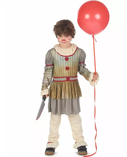 Déguisement clown terrifiant gris garçon, Taille: 10–12 ans (130–140 cm)