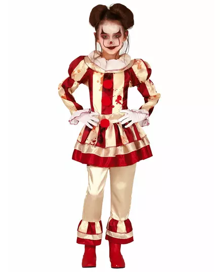 Déguisement clown terrifiante rouge et blanc fille, Taille: 5–6 ans (110–115 cm)