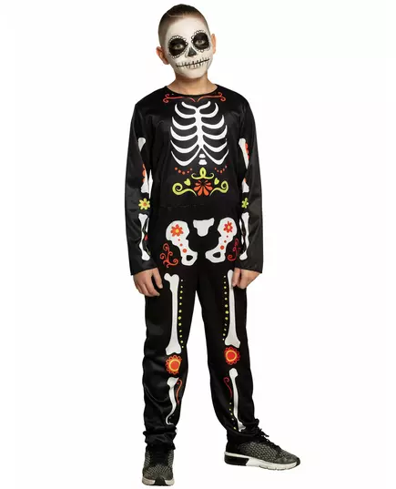 Dia de los Muertos skelet kostuum voor jongens, Maat: 4–6 jaar(104–116 cm)