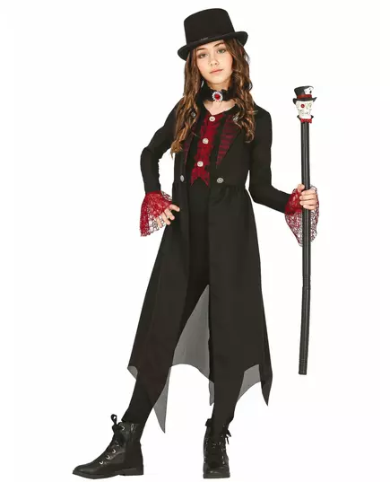 Déguisement gothique chic noir et rouge enfant, Taille: 5–6 ans (110–115 cm)