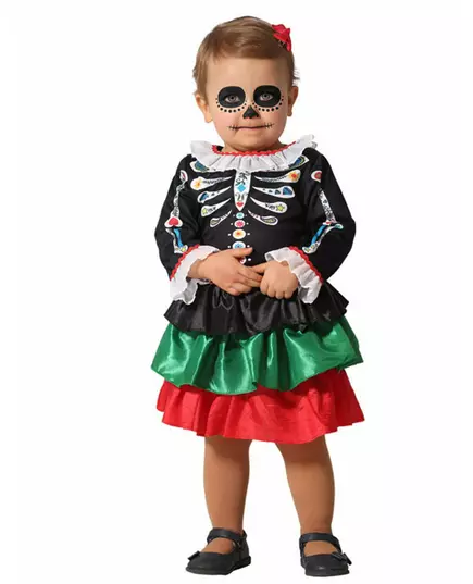 Dia de los muertos baby meisje skelet vermomming, Maat: 6–12 maanden (75 cm)