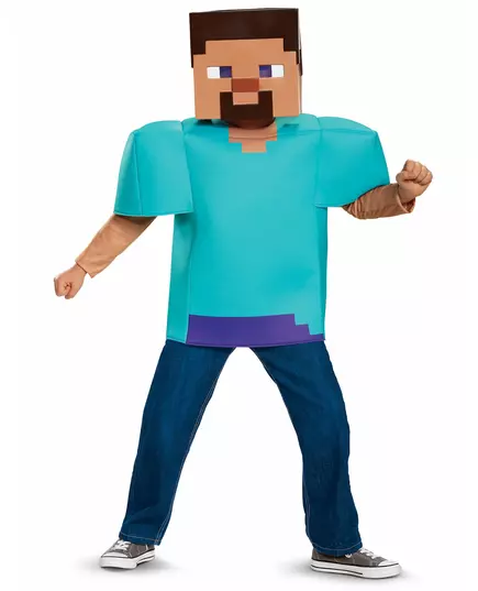 Klassiek Minecraft™ steve kostuum voor kinderen, Maat: 5–6 jaar (109–126 cm)