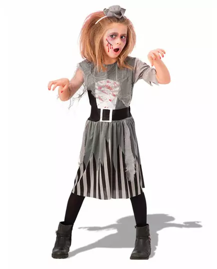 Déguisement zombie pirate grise fille, Taille: 6–7 ans (126 cm)