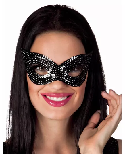 Zwarte Venetiaanse masker met lovertjes voor volwassenen