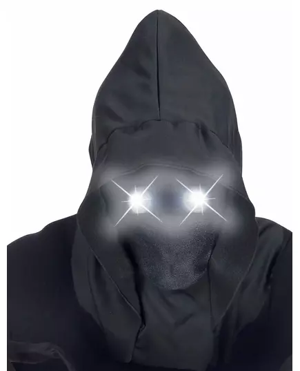 Onzichtbaar gezichtsmasker met capuchon en lichtgevende ogen wit volwassene