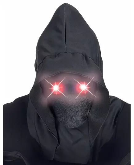 Onzichtbaar gezichtsmasker met capuchon en lichtgevende ogen rood, volwassene