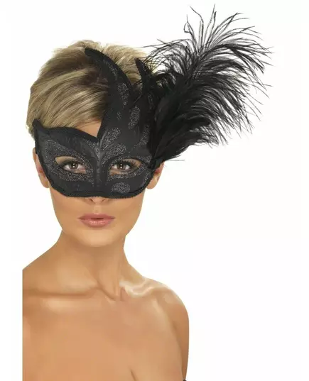 Loup noir avec paillettes argentées et plumes adulte