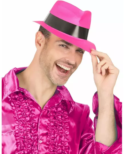 Chapeau gangster rose fluo adulte