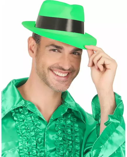 Chapeau gangster vert fluo adulte