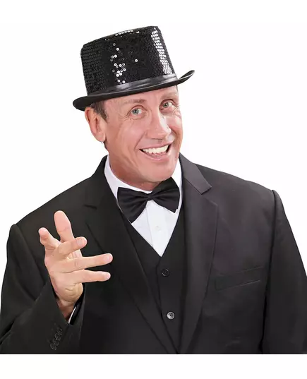 Chapeau haut de forme noir à sequins contour noir adulte