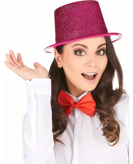 Chapeau haut de forme plastique pailleté fuschia adulte