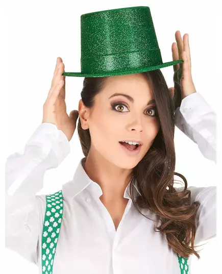 Chapeau haut de forme plastique pailleté vert adulte