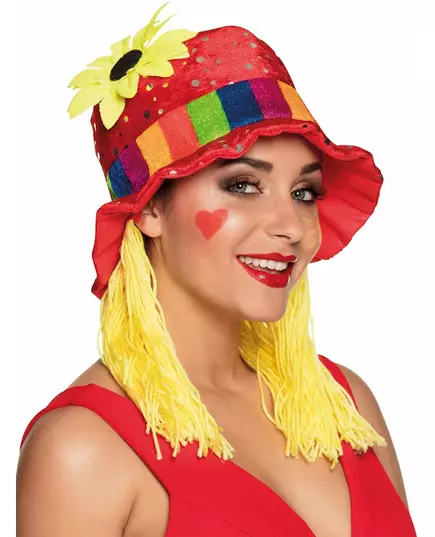 Chapeau haut de forme rouge avec tournesol
